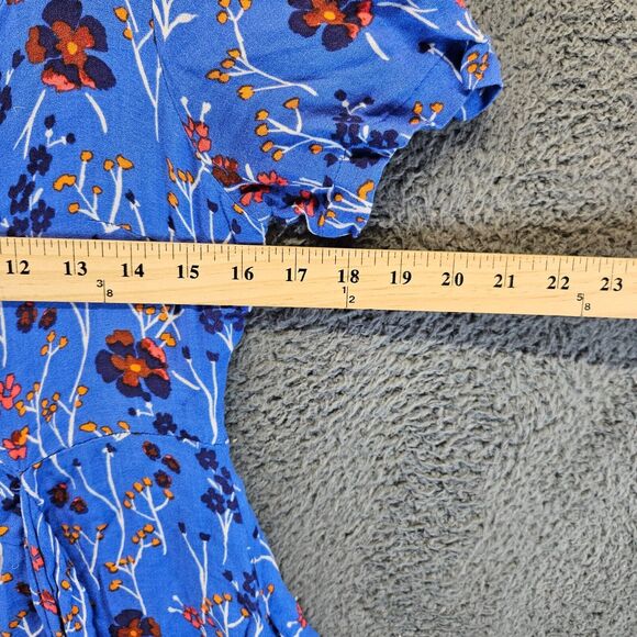Free People Dress Women‎ Size 10 Blue Floral V-Neck Short Sleeve Minidress - Picture 3 of 8